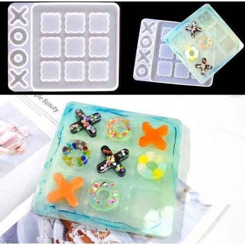 DM082 Handmade Tic Tac Toe Game OX Chess Board Resin Silicone Mold For Childrens Table Games