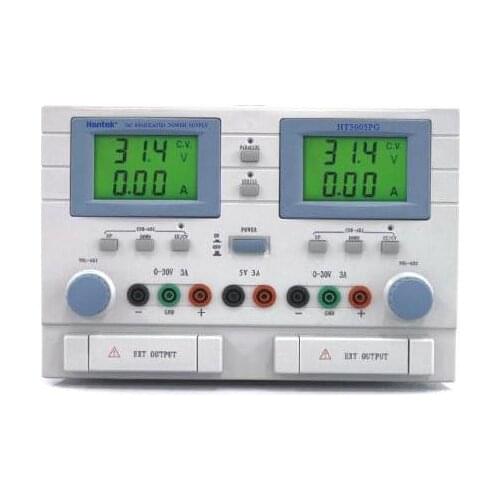 HANTEK HT3005PG 3CH Ajustable DC Power Supply Output: DCV 0-30Vx2, 5V DCA 0-5Ax2, 3A Input: 110/220V 50Hz