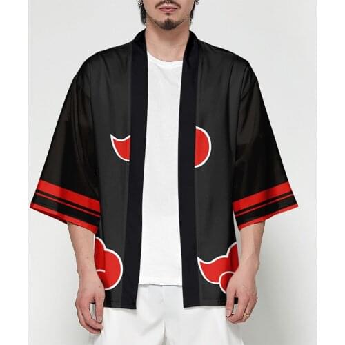 Anime Uzumaki Akatsuki Red Cloud Kimono cardigan Woman man Japanese Kimono Samurai Costume Female Yukata Haori mens Kimono