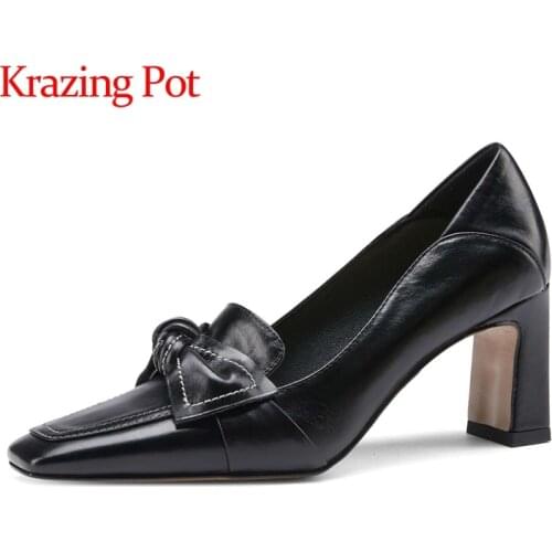 Krazing Pot gladiator retro fashion genuine leather square toe high heels young lady streetwear fashion solid women pumps L91