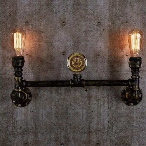 Loft Style Creative Clock Metal Water Pipe Lamp Industrial Vintage Wall Light For Home Edison Wall Sconce Lampara Pared