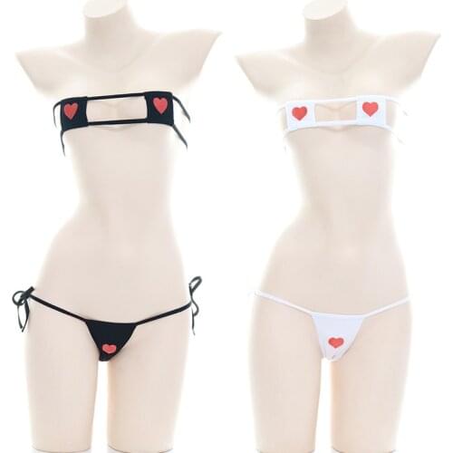 Cute Underwear Women Sexy Set Woman Erotic Micro Bikini Bra Gstring Bandage Anime Lingerie Ddlg Babydoll Heart Print Cow Cosplay