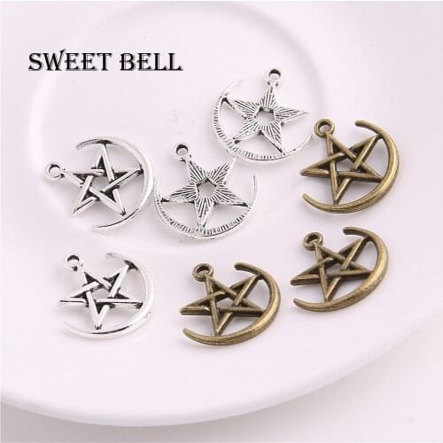 SWEET BELL 60pcs 18*20mm Fashion Metal Alloy semicircle Pentagram Charms Star Charms for Diy Jewelry Pendant Charms Making 4D806