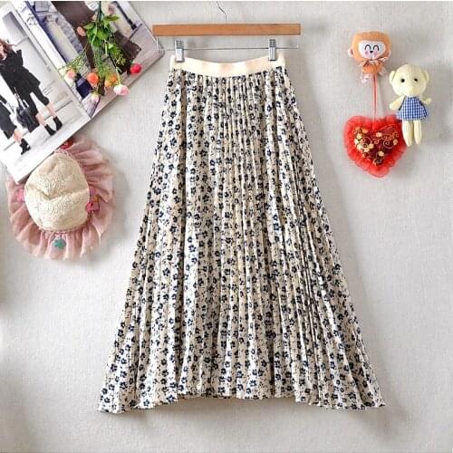 Fashion High Waist Pleated Long Skirt Womens Summer 2021 New Chiffon Floral Female A-line Skirt Small Fresh Umbrella Skirt