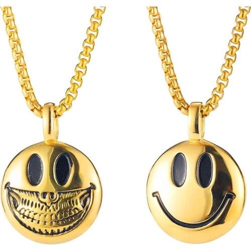 FATE LOVE Fashion Jewelry Classic Face Smiley Male Men Necklace Pendant Silver Gold Color 55cm Stainless Steel Christmas Gift