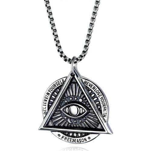 FATE LOVE Fashion Jewelry Men Statement Free-Mason Evil Eyes Necklaces Pendants 316 Stainless Steel Chain