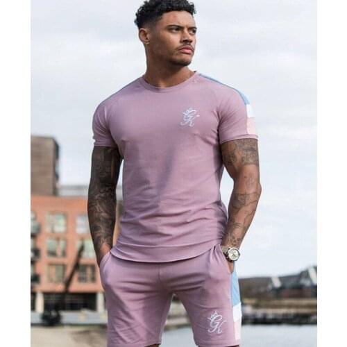 Men Tracksuit Sportswear Short Sleeve T-shirt+Shorts 2 Piece Set Fashion Sports Color Matching Casual Suit For Male Clothes