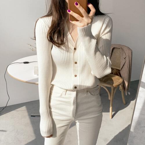 Korobov 2021 New V Neck Long Sleeve Sweaters Korean Elegant Solid Cardigans Sweater Vintage Japanese Sweet Chic Cardigan