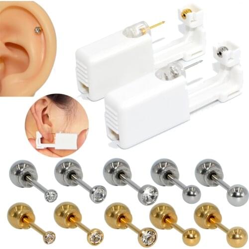1PC Disposable Sterile Ear Piercing Unit Cartilage Tragus Helix Piercing Gun NO PAIN Piercer Tool with Safe Ball Buckle Set