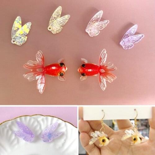 Original handmade jewelry homemade gifts DIY earrings simulation goldfish good luck koi acrylic glitter wings