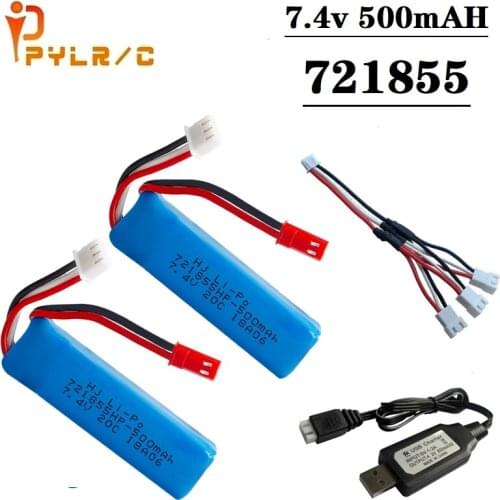 Original 7.4V 500mAh Lipo Battery for WLtoys A202 A212 A222 A232 A242 A252 4WD RC Car Parts 2s 7.4v Battery with Charger