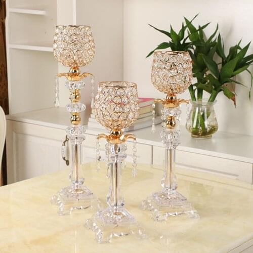 Single Candle Holder K9 Crystals Gold plated Acrylic Wedding Candelabra/ Centerpieces Center table Decoration Candlestick