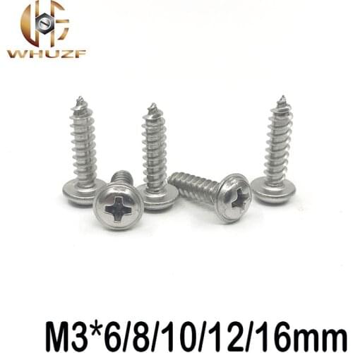 M3*6/8/10/12/16 mm 304 stainless steel Cross Round Head Self Tapping Screw With Pad Pan Head Tapping Screws