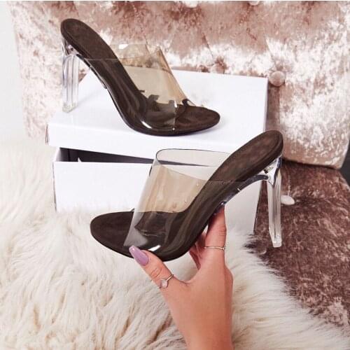 JINJOE stiletto PVC Jelly Sandals Crystal Open Toed Sexy Thin Heels Crystal Women Transparent Heel Sandals Slippers Pumps 11cm