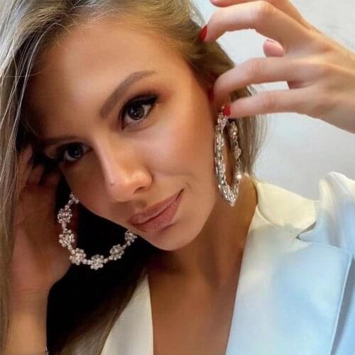 New Luxury Rhinestone Flowers Hoop Earrings for Women Fashion Jewelry Boho Maxi Collection Earrings Accessories Hot Sale