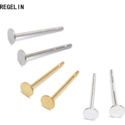 REGELIN 10pcs/lot 925 Sterling Silver Earring Setting Round Base Cabochon Stud Ear accessories DIY Earring Findings