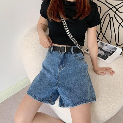 GLODTAOS High Waist Denim Short Women Loose Plus Size Shorts Jeans Feminino Korean Vintage Blue Spodnie Damskie