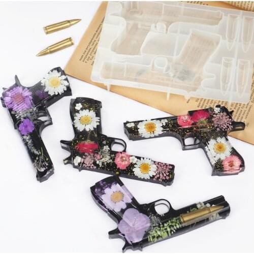 Pistol Bullet Silicone Mold Mirror Crystal DIY Epoxy Resin Pistol Shape Decoration Game Bullet Pistol Silicone Mold