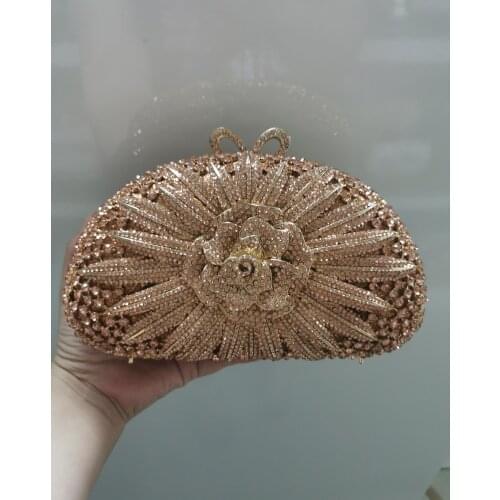 XIYUAN Women AB Gold Color Flower Evening Bags Clutches Hand-Made Crystal Minaudiere Purse and Handbags Party Wedding Clutch Bag
