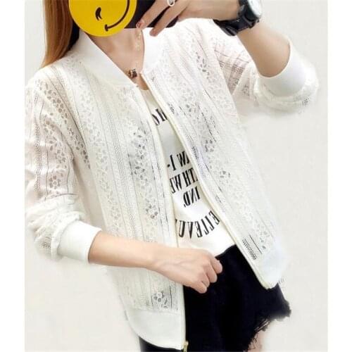 2018 New Spring Autumn Women Short Bomber Coat Thin Hollow Out Lace Jacket Female Long Sleeve Air Conditionin Outwear Tops A1023