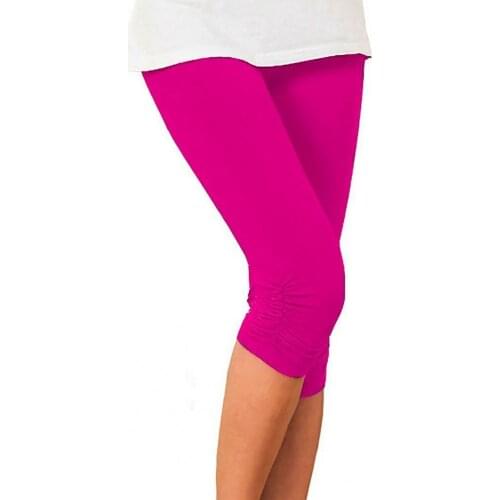 2021 Women Leggings High Waist Solid Color Mid-Calf Stretchy Cropped Pants Bottoms Running Mid-Calf Pleated Women Leggings