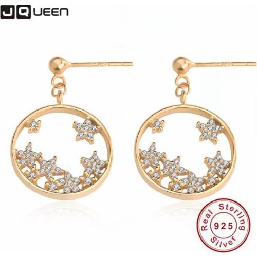 JQUEEN 925 Sterling Silver Starry Stud Earrings Sweet Women Girl Fairy Flower Circle Earrings New 4A Zircon Geometric Earrings