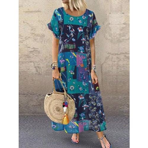 New style plus size retro dress 5XL-8XL fashion women retro round neck short sleeve printed casual dress with bust 138CM