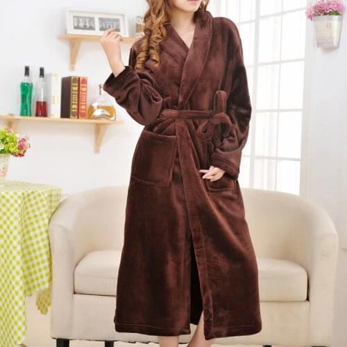 Winter Warm Flannel Nightdress Bathrobe Coral Fleece Long Robe Kimono Gown Thicken Homewear Casual Sleepwear Intimate Lingerie