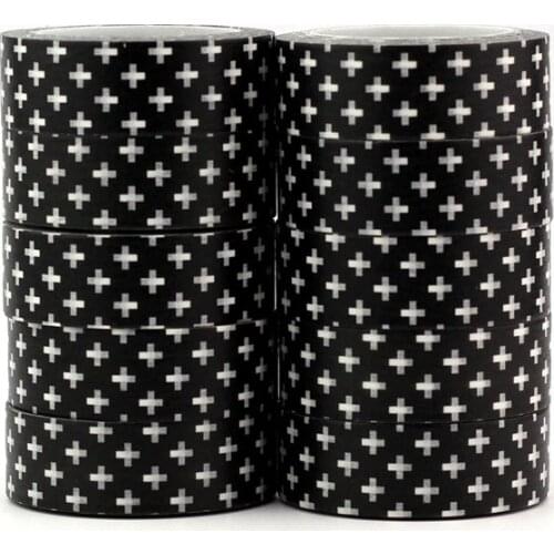 10PCS/lot Decorative Real Black and White Cross Washi Tapes Japanese Paper DIY Planner Adhesive Masking Tapes Stationery