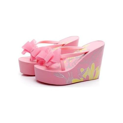 Platform Wedges Sandals Wedges Flip Flops High Heel Sandals Slippers White Beach Sandals Bohemia Flip Flops Pink size 32--42