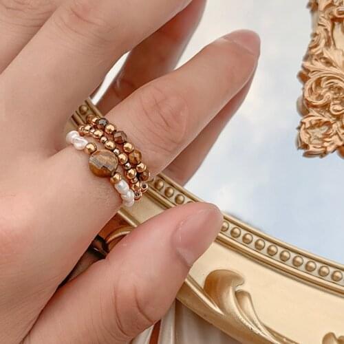 New Boho Tigerey Rings Party Jewelry Handmade Fashion Gifts Stainless Steel Freshwater Pearl Wedding Rings for Women 3 Pcs Set