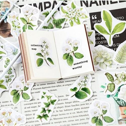 46pcs Green flower boxed Stickers DIY Diary Decor Stickers Scrapbook cute Stationery Supplies