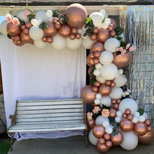 91pcs Rose Gold Chrome White Balloon Garland Arch Kit Wedding Decorations Baby Shower Birthday Party Metal Balloons Home Decor