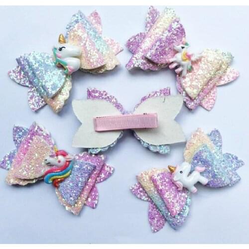 AIKEWAY Unicorn Pony Girl hair clip Super Glitter Bow Rainbow Fish Scales Gradient Color Clip Headdress Baby Accessories