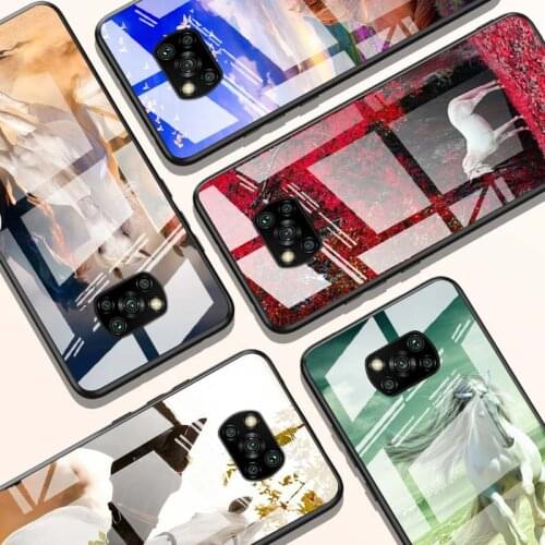 Running Horse Animal for Xiaomi POCO X3 NFC F3 M2 X2 F2 Redmi K30 Redmi Note 9 Pro Luxury Tempered Glass Phone Case Cover