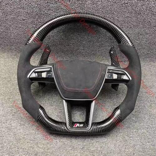 Cuatomized Carbon Fiber Shape LED Steering Wheel Alcantara Leather compatible for Audi A6 A7 A6L 2016- 2019 with Paddle Shift