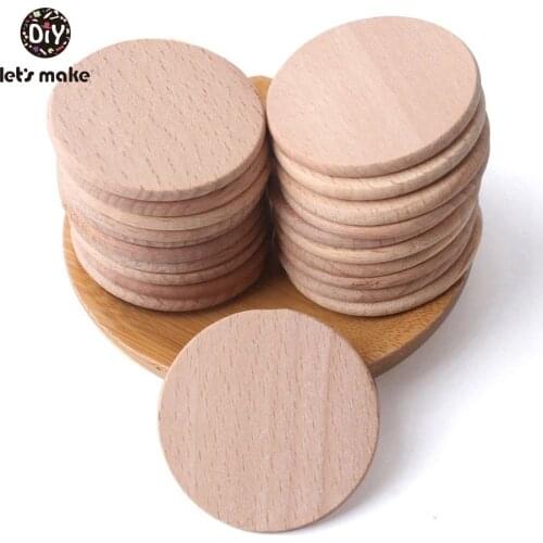 Lets Make Wooden Coins 37mm 20pcs Beech Wooden Discs Flat DIY Bead Jewelry Baby Accessory BPA Free Wood Teether Nursing Pendant