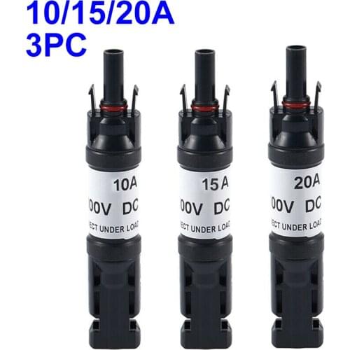 3pcs Photovoltaic Fuse Diode Connector 10A 15A 20A UL94-V0 IP67 Diode Solar Plug Connector Diode Connector For Solar PV System