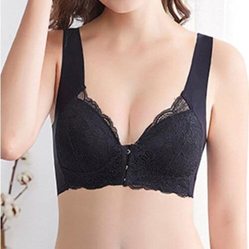 Elegant Front Button Lace Women Bra For Gather Chest Vest Style Shoulder Strap Comfortable Underclothes Sexy Wireless Lingerie