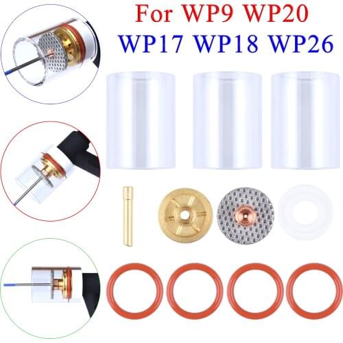 11Pcs Oversize Pyrex Glass Cup Strainer Mesh Collet Body Gas Lens Tig Torch Kit For WP17/18/26 WP9/20/25