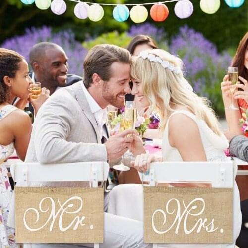 Mr And Mrs Burlap Banner Chair Signs Garland for Vintage Rustic Wedding Bridal Shower Engagement Anniversary Party Decorations