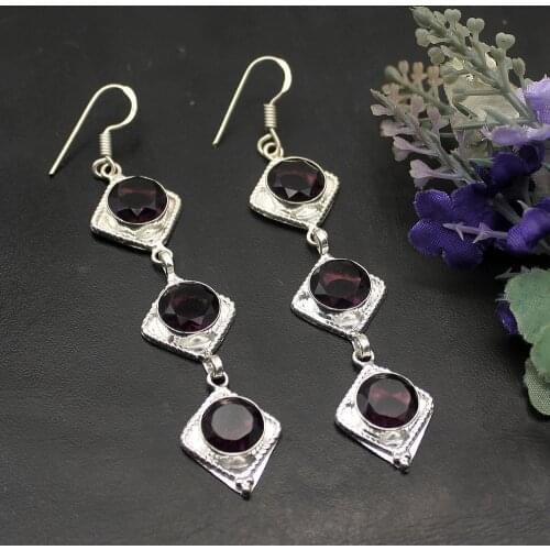 Hermosa Amazing Elegant Girls Jewelry PurpleAmethyst Dangle Earrings For Women 3 1/4 Inch A86