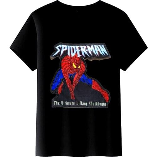 Disney summer fashion trend cartoon printing color sequined light LED boy spiderman t-shirt cotton short-sleeved top