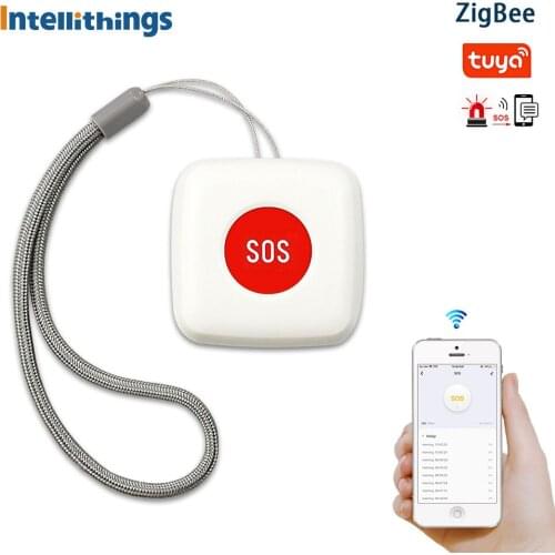 Intellithings Tuya Zigbee SOS Button Sensor Alarm Elderly Alarm Waterproof Emergency Help Alarm Switch Work Smart Life App