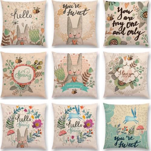Forest Trees Flowers Plants Cute Animals Rabbit Bear Bees Best Wishes Warm Words Happy Colorful Cushion Cover Nice Pillow Case