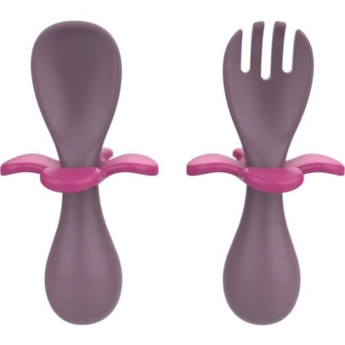 2Pcs/Set Baby Learn Feeding Spoon+Fork Solid Color Food Grade Silicone Non-Slip Kids Tableware Portable Toddler Training Cutlery