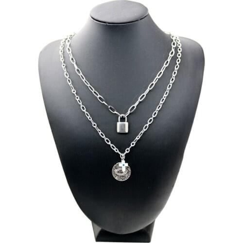 European and American metal necklace long simple choker double retro sweater chain design minority