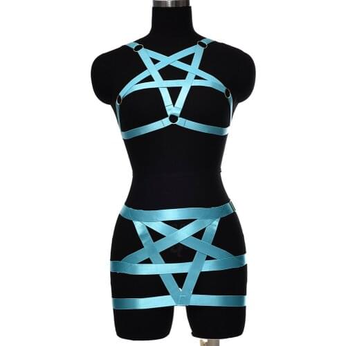 Fashion Underwear Pentagram Body Harness Set Belt Rave Wear Body Cage Adjust Sexy Lingerie Open Chest Bondage Harness Bra