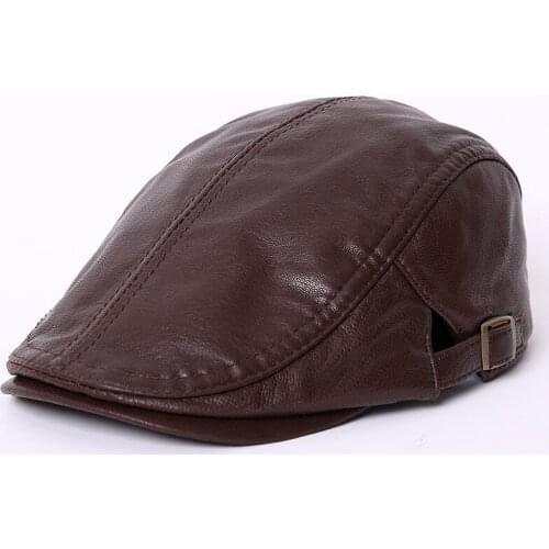 Mens Genuine Leather Visor Cap Men Genuine Leather Newsboy Hat Cap Gatsby Flat Golf Cabbie Baker Beret Retro Hat B-7261