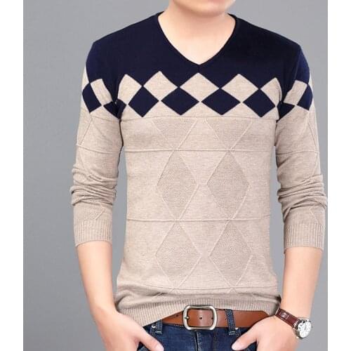 V-neck Full Pullovers Mens Knitwear Sweaters 2017 New Years Fashion Autumn Winter Slim Fit Pullover Male Size M~3XL